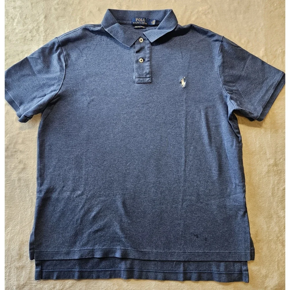 Polo Ralph Lauren Mens L Pima Cotton Soft Touch Polo Blue Classic Fit Logo Shirt